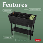 Keter Urban Bloomer Raised Garden Bed, 12.7 Gallon Self-Watering Planter, Dark Grey, Elevated Resin Design with Drainage Plug
