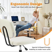 TINKLE WELL Armless Office Desk Chair, Adjustable Height, 360 Swivel, Lumbar Support, Low-Back, PU Leather, White