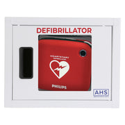 American Hospital Supply Wall Mounted AED Storage Cabinet, Large, White Aluminum, Lockable, Magnetic Door, Clear Window, AHS-AEDC-LB