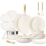 Carote A13623 21-Pieces Pots and Pans Set with Detachable Handle - Granite White