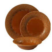 The Pioneer Woman Vintage Lace 12-Piece Ceramic Dinnerware Set, Warm Linen, Stoneware CARAMEL