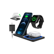 Cshidworld B-12 3 in 1 Wireless Charger, Fast Pad Stand Charging Station Dock With QC3.0 Adapter Black