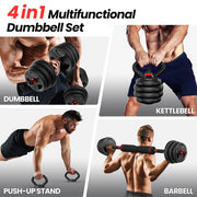 UPGO 70lbs Free Weight Set with Connector, 6 in1 Dumbbells Set Used as Barbell, Kettlebells, Push up Stand