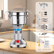 HUSGW Grain Mill Grinder, 2000W High-Speed, 750g Capacity, 304 Stainless Steel, Professional Spice and Coffee Grinder, Silver, T740-US