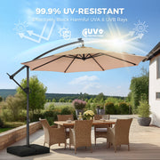 Patbrela 10ft Cantilever Patio Umbrella with Solar LED Lights, Infinite Tilt, Beige, Includes Base HY21LB