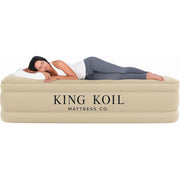 King Koil Queen Air Mattress, Built-In High-Speed Pump, Adjustable Plush Pillow Top, Waterproof Flocked PVC, Durable Coil-Beam Construction, 13in Thickness, Beige, KK13C2BG29332