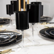 PLASTICPRO Disposable Plastic Wine Glasses, 14 oz, Two-Tone Black and Clear, Pack of 10