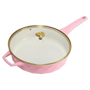 Paris Hilton 4 Quart Ceramic Nonstick Jumbo Cooking Pan Skillet with Heart-Shaped Gold Knob, Pink, Cast Aluminum PH12589-AS