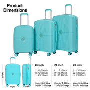 Landisun LA-PP04-Lake Blue Luggage Sets 3 Piece, Hard Shell Expandable Suitcase Set with Double Spinner Wheels Lake Blue