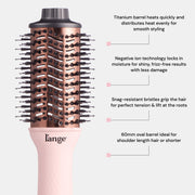 L'ange Hair 2651 Le Volume 2-in-1 Blow Dryer and Volumizer Brush, 60mm Titanium Oval Barrel, Blush