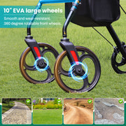 Cosywill Upright Rollator Walker with Adjustable Height, Backrest Seat, All-Terrain Wheels, Lightweight Folding Design, Blue, T21504A