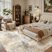UERMEI 8'x10' Washable Area Rug, Modern Abstract Design, Non-Slip TPR Rubber Backing, Low Pile Polyester Carpet, Grey Gold, X23109B
