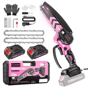 Saker WMT-1806C Mini Chainsaw, 6-Inch Electric, Rechargeable, Cordless, Pink