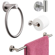 Marmolux Acc 4-Piece Bathroom Hardware Set, 304 Stainless Steel, Brushed Finish, Wall-Mounted, Includes 24-Inch Towel Bar, Towel Ring, Toilet Paper Holder, Towel Hook, PA-S911-4BN