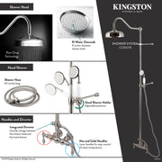 Elements of Design Kingston Brass Vintage Rain Drop Shower System, Polished Brass, Wall Mount, 8-Inch Shower Head, Hand Shower with 59-Inch Hose, CCK6172