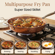 Gotham Steel Hammered Cream 12 Inch Nonstick Ceramic Frying Pan with Tempered Glass Lid, Induction Compatible, Oven Safe to 500F, Dishwasher Safe