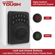 Hyper Tough Digital Deadbolt Door Lock, Keyless Entry, Matte Black, Supports 50 Codes, One-Touch Locking, Auto-Locking, 1752000