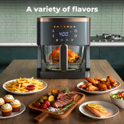 Patbrela 7-in-1 Air Fryer, 5 QT Clear Glass Basket with 360 Cooking Window, 1400W Precise Heating, LED Smart Touchscreen, Dishwasher-Safe Stainless Steel Basket