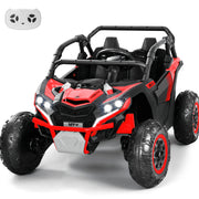 Wisairt 24V 4WD Ride On Car, Two-Seater, Remote Control, Bluetooth Music, LED Lights, 3 Speeds, Blue and Red