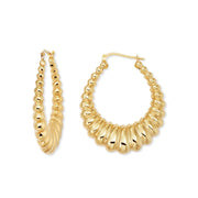 Brilliance Fine Jewelry 14K Gold Plated Sterling Silver Oval Scallop Hollow Hoop Earrings, Yellow