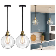 FRIDEKO HOME Pendant Light Fixtures, 2 Pack, 7.9 in Clear Globe Glass, 47 in Adjustable Cord, Vintage Style, E26 Socket, Dimmable, L02013-106-20CM-US-2PCS