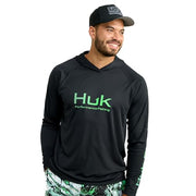 HUK Pursuit Vented Long Sleeve Hoodie Fishing Shirt with Hood, Ocean Blue Heather, Large, H1200525