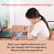 Wacom One 14 Pen Display Drawing Tablet, 14 in Full HD IPS Screen, Battery-Free Stylus with 4,096 Pressure Levels, White, DTC141W0