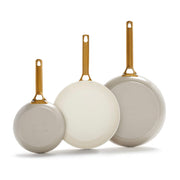 GreenPan Reserve Ceramic Nonstick Frypan Set, 8 in, 10 in, 12 in, Taupe with Gold-Tone Handles