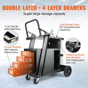 KFFKFF Welding Cart, Dual-Level 4-Compartment, 265 lb Load Capacity, 360 Rotating Wheels, Cylinder Storage with Safety Chains, WT-78-A
