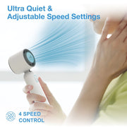 Arctic Air Cool Touch Portable Handheld Fan, Mini USB Rechargeable, Compact Lightweight, 4-Speed Adjustable, Battery-Powered, Quiet, White, AACTFW-MC4