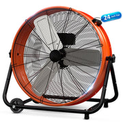 PRO CHOICE 24 in Industrial Drum Fan, 9260 CFM High Velocity Floor Fan, 3 Speed Air Circulator, 180 Tilt, Orange, FGD-24T-1