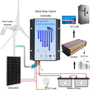 Pikasola 400W 12V Wind Turbine Generator with 5 Nylon Fiber Blades, 30A Hybrid Charge Controller Compatible with 500W Solar Panel