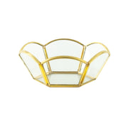 Sterling & Noble Brass and Glass Gold Tabletop Trinket Tray with Decorative Petals, 4.4 in, 18723
