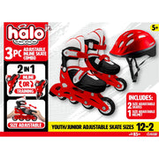 Halo Rise Above Jr. Adjustable Inline Skates Combo Set with Helmet, Red, Youth Sizes 12-2, HALOISK8122-R