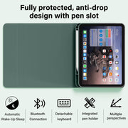 Kenke iPad Keyboard Case, Bluetooth Detachable, Compatible with iPad (A16) 11th Generation 11 inch 2025 and iPad 10th Generation 10.9 inch 2022, Dark Green and White, Pencil Holder, Flip Stand