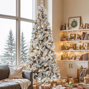Posrue QD4174W 6.5ft Pre-Lit Snow Flocked Christmas Tree with 1000 Tips 250 Warm Lights, White