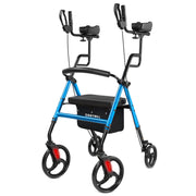 Cosywill Upright Rollator Walker with Adjustable Height, Backrest Seat, All-Terrain Wheels, Lightweight Folding Design, Blue, T21504A