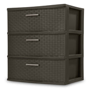 Sterilite Storage Drawer 3 Drawer Plastic Weave Wide Tower with Pull Handles Brown