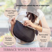 Kedzie Terrace Woven Crossbody Bag, Adjustable Strap, Lightweight Compact Everyday Shoulder Purse, Black, KDZTC-BLK