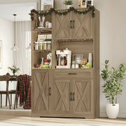 Hiphuta 71 Farmhouse Kitchen Pantry Storage Cabinet, Freestanding Hutch with Doors and Drawer, Shelves