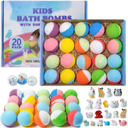 PickMora Gift 101822393 Bath Bombs for Kids, 20 Pack Handmade Natural Organic with Surprise Animal Toys, Assorted Scents, Gift Box