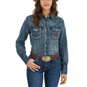 Wrangler Retro Western Long-Sleeve Snap-Down Shirt for Ladies - Denim - XXL
