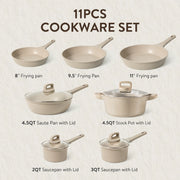 Carote M9C 11-Piece Nonstick Cookware Set with Lids, Induction Compatible, Taupe