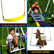 Sportspower MSC-3569 Super 8 Fun Metal Swing Set with 6 Heavy Duty Slide, Saucer Swing, and Rocking Horse