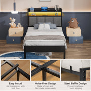 Z-HOM B006H153A Queen Metal Platform Bed Frame with Upholstered Linen Headboard