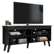 Madesa 69968N1CF Black Compact TV Stand Cabinet with 4 Shelves and Cable Management for 50, 55 Inch TV