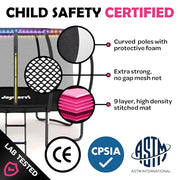 JoyBerri Upsurge 12ft Outdoor Recreational Trampoline with Rust-Resistant Galvanized Steel Frame, Enclosure Net, LED Lights, Sprinkler, Ladder, ASTM Certified