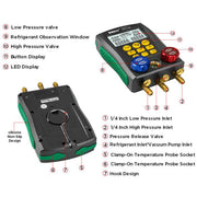 DUOYI DY517A Digital HVAC Manifold Gauge Kit with Dual Sensors, Backlit Display, Compatible with 89 Refrigerants including R123 and R134A, 6.86 lb, MCD11027