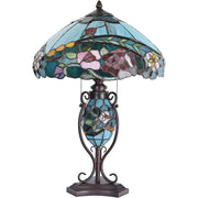 Bieye L10738 Rose Flower Tiffany Style Stained Glass Table Lamp with 16-inch Wide Lampshade Lighted Base, 24-inch Tall