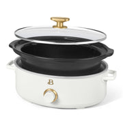 Beautiful 2.5 Qt Dip and Serve Manual Slow Cooker, Shallow Wide Design, Three Heat Settings, White Icing